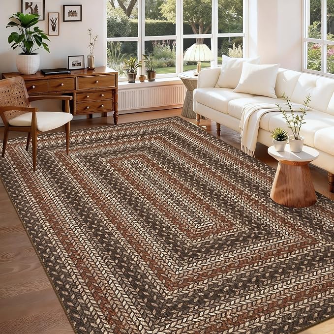 GarveeHome Washable 4x6 Area Rug Living Room Modern Easy Jute Area Rugs | Non Slip Stain Resistant Easy Jute Dining Room Throw Carpet Solid Area Rug for Kitchen Bedroom Nursery Home Decor, Tan/Brown