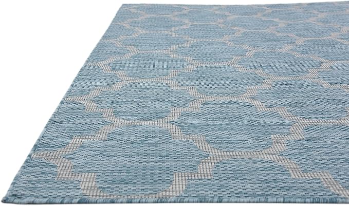 Unique Loom Outdoor Trellis Collection Area Rug (7' 1" x 10' Rectangle, Aquamarine/ Gray)