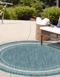 Unique Loom Outdoor Border Collection Area Rug - Soft Border (7' 10" Round, Teal/ Ivory)