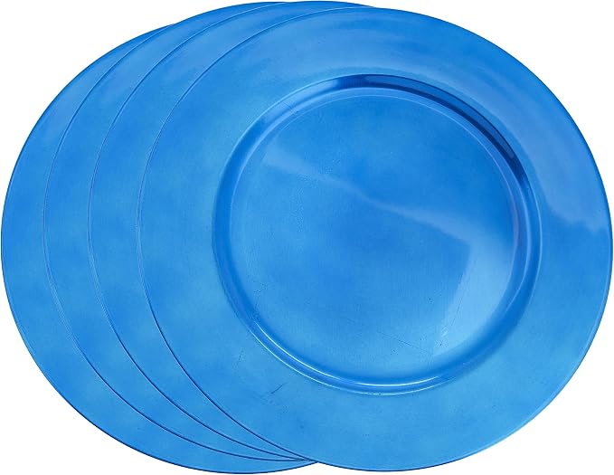 SARO LIFESTYLE Decorative Charger Plates, 13” Round Plastic Charger Plates, Set of 4 – Elegant Table Décor for Events, Weddings & Home Dining, Cobalt Blue
