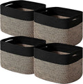 ICERZCZ Storage Baskets for Shelves Organizing, Woven Cotton Rope Baskets for Storage, Book Basket, Decorative Shelf Basket, 12.5"Lx9.1''Wx7.9''H (4 Packs) Black & Jute