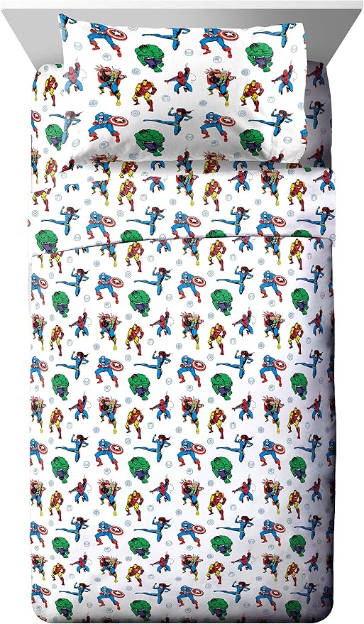Marvel Comics Iron Man Full Size Comforter Set 5 Piece Kids Bedding, Multi | Hulk Captain America, Bed in a Bag, Comforter Sheets Pillowcases, Soft Microfiber, Machine Washable, Boys Gift