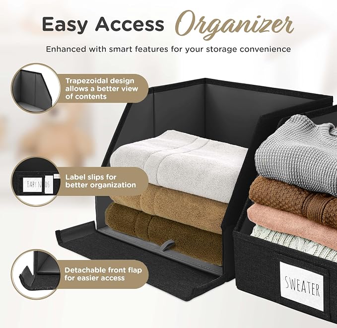VIVIDECOR Open Front Trapezoid Closet Bins, Closet Shelf Organizer, 3 Pack