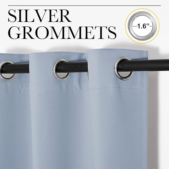 NICETOWN Bedroom Blackout Draperies Panels, 2 Panels, 42 x 72 Inch, Vintage Blue, Three Pass Microfiber Noise Reducing Thermal Insulated Solid Ring Top Window Curtains