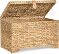 Honjourai Handwoven Storage Basket with Lid, 165L Wicker Storage Trunk | Natural Water Hyacinth Storage Chest, Leather Buckle, Metal Frame, Metal Ring Handles for Easy Transport