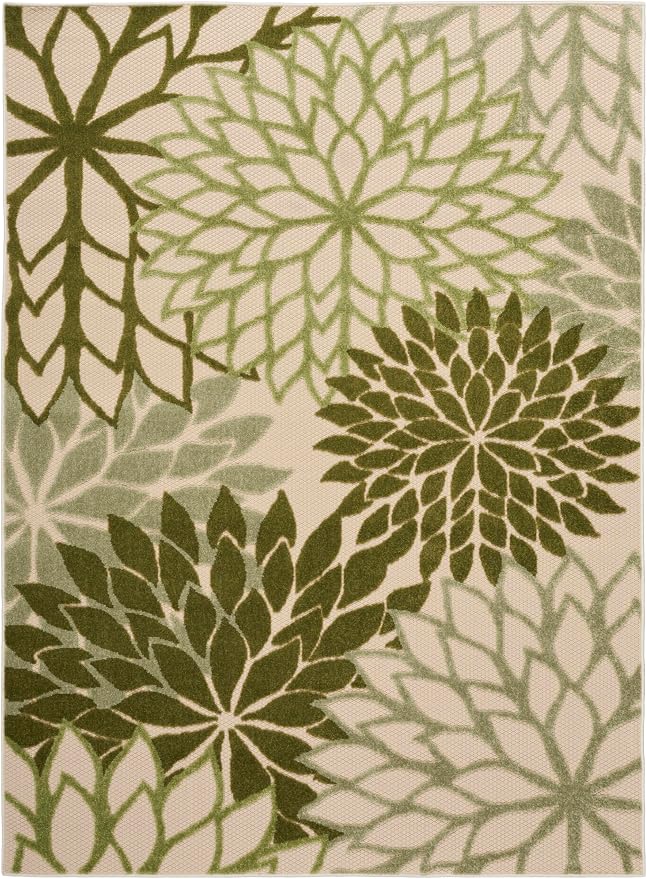 Nourison Home Aloha Tropical Indoor/Outdoor Ivory Green 5'3" x 7'5" Area Rug, Easy Cleaning, Non Shedding, Bed Room, Living Room, Dining Room, Backyard, Deck, Patio (5x7)