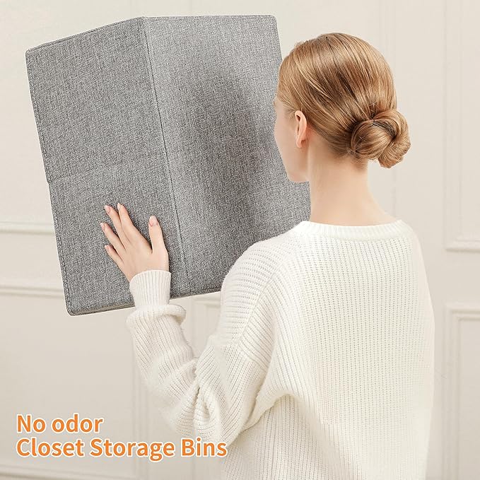 linen closet organizers and storage, Large Storage Baskets, washable, clothes organizer with handle, sweater organizer for closet (dark grey, 15¾"x11¾ x9¾)