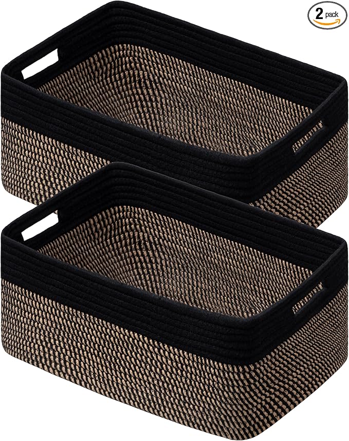 2 Pack Storage Baskets for Organizing, Large Woven Storage Basket, Black&Brown