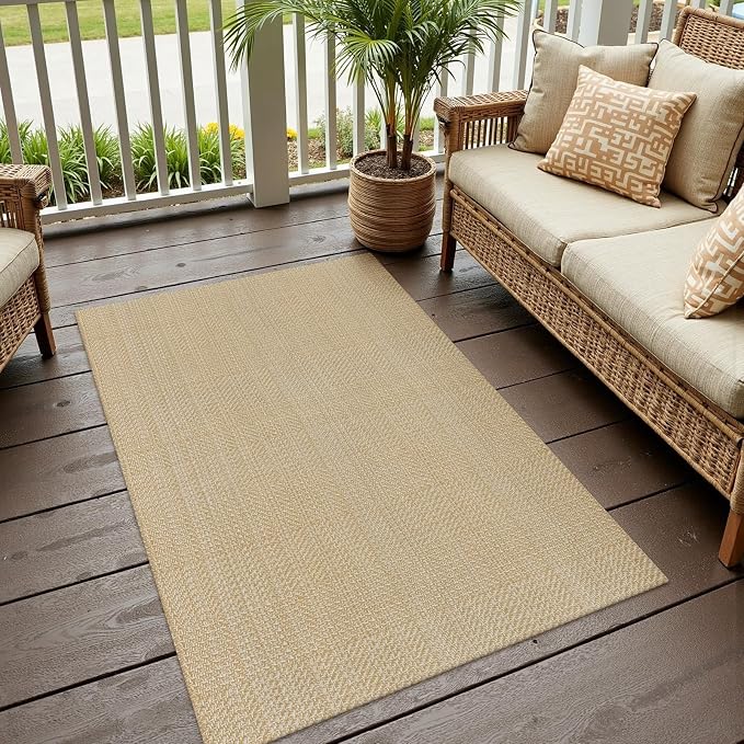 Rugalia Washable Woven Entryway Rug 3x5, Natural Beige Cotton Indoor Outdoor Doormat Low Plie Non-Slip Kitchen Mat, Modern Farmhouse Neutral Floor Carpet for Porch Living Room Bedroom Patio