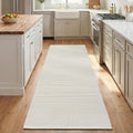 THE BEER VALLEY Woven Kitchen Runner Rug 2x6 Feet - Ivory | Non Slip Outdoor Long Entry Door Runners for Hallways, Washable Indoor Bathroom Low Profile Cream Rugs
