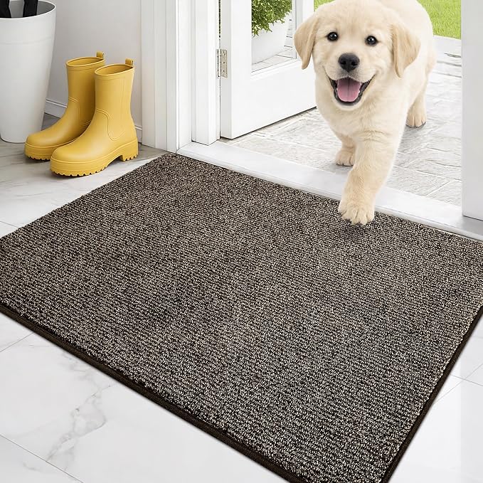 PURRUGS Dirt Trapping Door Mat 20" x 31.5", Non-Slip Machine Washable Entry Rug, Entrance Mat, Indoor Front Door Mat, Super Absorbent Entryway Rug for Muddy Shoes & Paws, Heathered Brown