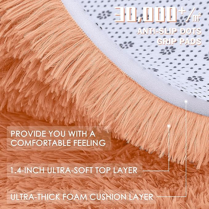 OLANLY 2x3 Machine Washable Small Bedside Rug, Soft Fluffy Shaggy Entryway Throw Rugs for Bedroom, Living Room, Indoor Floor Carpet for Kids Girls and Boys, Home Decor Aesthetic, Muted Orange