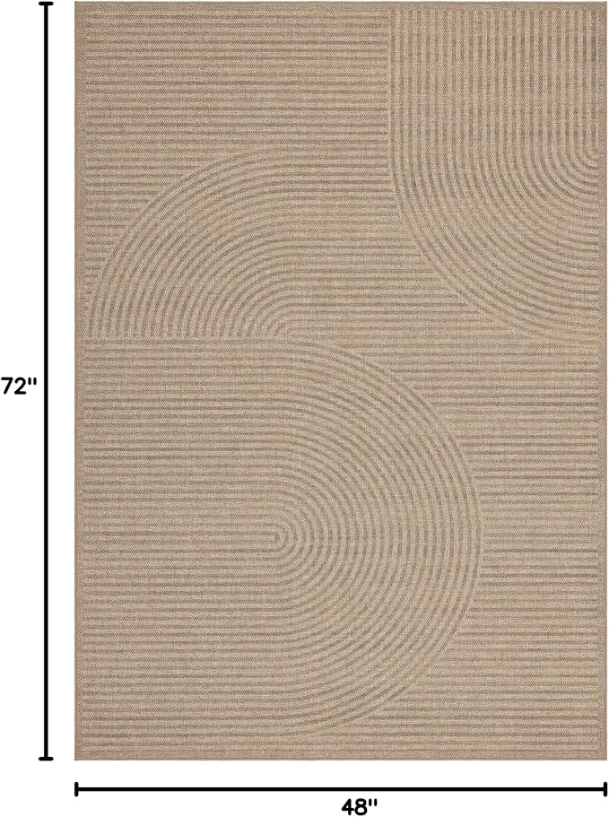 Easy Jute Rug for Pet Homes: 4x6 Outdoor Rug - Swirl Curved Pattern | Washable Design Cuts Your Cleaning Time by 75% and Maintain Shape and Texture after 50 Machine Wash Cycles