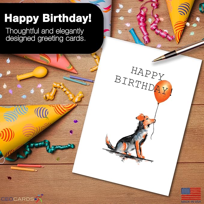 Happy Birthday Cards Bulk Greeting Card Set (Dog Lover) 18 Pack & White Envelopes - 5x7 Inch Birthday Theme for Family, Women, Men, Coworkers & Office (B2401)