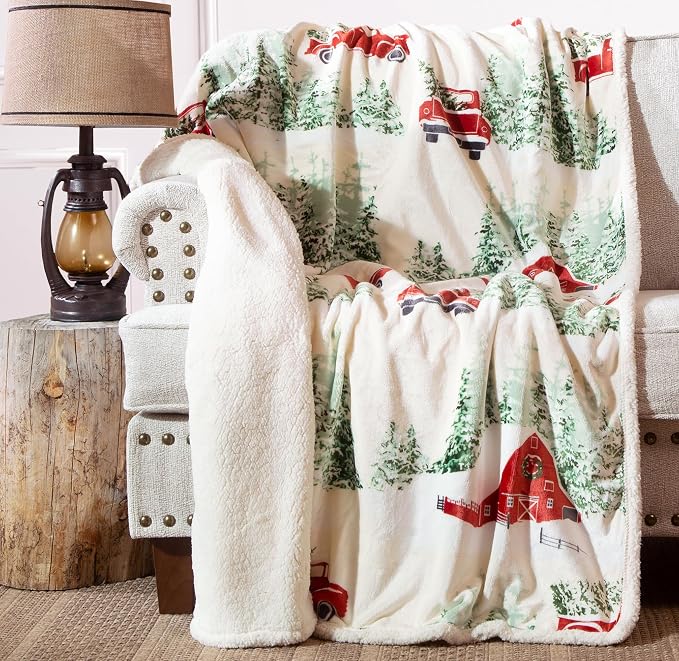 Carstens, Inc. Ultra Premium Super Soft Plush Sherpa Fleece Oversized Throw Blanket 54" x 68", Barn & Truck