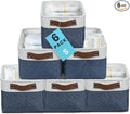 OrganiHaus 12x8in Canvas Storage Baskets, 6 Pack - Fabric Bins for Shelves | Vegan leather handles; a decorative pantry and office organizer, container for desk and books