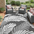 GENIMO Outdoor Rug, Waterproof Plastic Rugs for Patio, 6'x9' Grey White | Outside Larger Leaf Carpet Mat for Porch Decor, Deck, Balcony, Camping, RV, Backyard, Picnic, Beach, Reversible, Foldable
