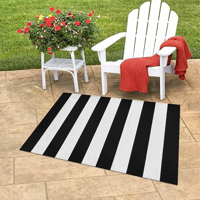 Black and White Striped Rug 27.5x43 Inches Front Porch Layered Door Mats Small Washable Cotton Indoor Outdoor Carpet for Entryway Patio Farmhouse Decor