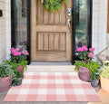 Pink and White Outdoor Rug 24''x35'' Buffalo Plaid Porch Mat Cotton Woven Machine Washable Carpet for Layered Doormat Hello/Welcome Door Mat,Kitchen,Farmhouse,Entryway
