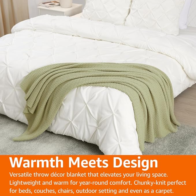 Amazon Basics Chunky Cable Knit Throw Blanket for Couch, Sofa, Bed, Lightweight Soft Cozy, 50" x 60", Sage Green