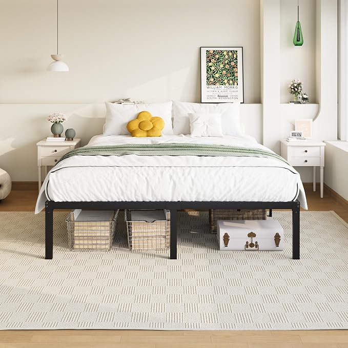 Allewie Full Size Bed Frame, 14 inch Metal Beds with Storage Space, Black | Heavy-Duty Metal Platform Beds, Large Under-Bed Storage Space, No Box Spring Needed, Easy Assembly