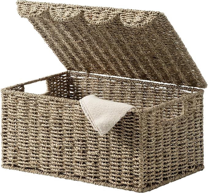 StorageWorks Scalloped Edge Wicker Basket, Seagrass Storage Baskets for Living Room, Bedroom, 15" L x 11 ¼" W x 7" H