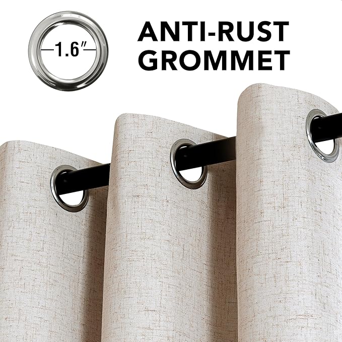 H.VERSAILTEX Linen Curtains 100% Blackout Curtains for Bedroom 84 inch Long Full Light Blocking Nature Linen Blended Window Curtains for Living Room Nickel Grommet (2 Panels, Heathered Natural)