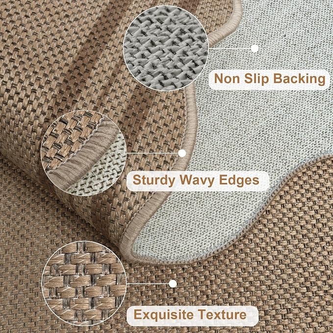 Modern Easy Jute 3x5 Outdoor Patio Rug, Washable Rugs for Entryway Farmhouse Non Slip Indoor Door Mat, Brown Throw Carpet for Entry Backyard Porch Decor