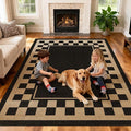 Washable Checkered Easy Jute Rug 5x7, Black Checkerboard Geometric Modern Outdoor Indoor Patio Large Bordered Rug, Woven Thin Carpet for Living Dining Play Room Bedroom Classroom Kids Nursery