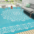 Pauwer Outdoor Rug 9x12, Waterproof Plastic Straw Camping Rug, Floral Teal | Reversible Patio Rug, UV Resistant Indoor Outdoor RV Mat Carpet For Deck, Camper, Porch, Balcony, Backyard, Picnic, Foldable