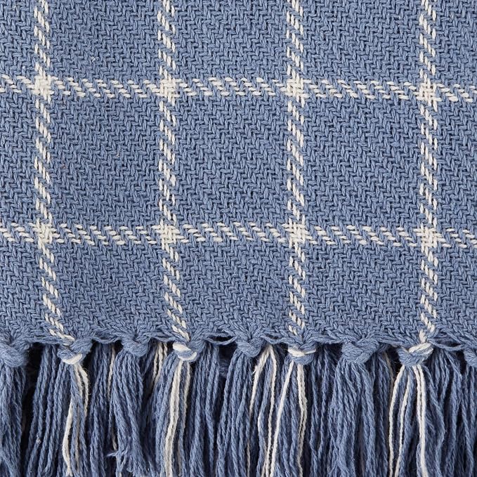 DII Transitional Checked Plaid Woven Throw, 50x60, Stonewash Blue (Pack of 2)