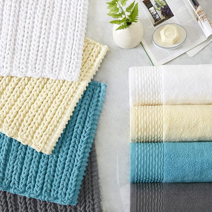 Madison Park Lasso Cotton Bath Rug Non-Slip Absorbent, 20 x 30, White | Quick Dry, Soft Pile, Machine Washable, OEKO-TEX Certified
