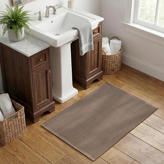 THE BEER VALLEY Woven Entryway Rug 2x3 Feet - Brown Mocha | Non Slip Kitchen Indoor Throw Door Mat for Bedroom, Washable Outdoor Low Pile Patio Rugs