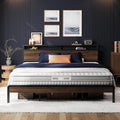 LIKIMIO King Size Bed Frame with 2-Tier Storage Shelf Headboard | Dark Wood Platform Bed, Camas King with Strong Metal Supports, Sturdy, Noise-Free, No Box Spring Needed, Dark Walnut