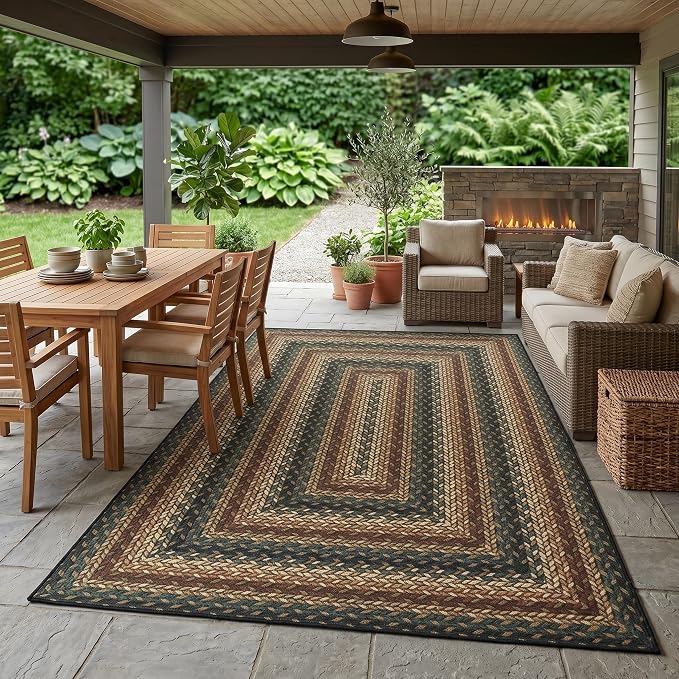 Garvee Easy Jute 4x6 Outdoor Rug Washable Non Slip Braided-Print Neutral Rugs for Living Room Ultra-Thin Non-Shedding Foldable Carpet Indoor Outdoor Farmhouse Rug for Bedroom Kitchen Porch Rust/Black