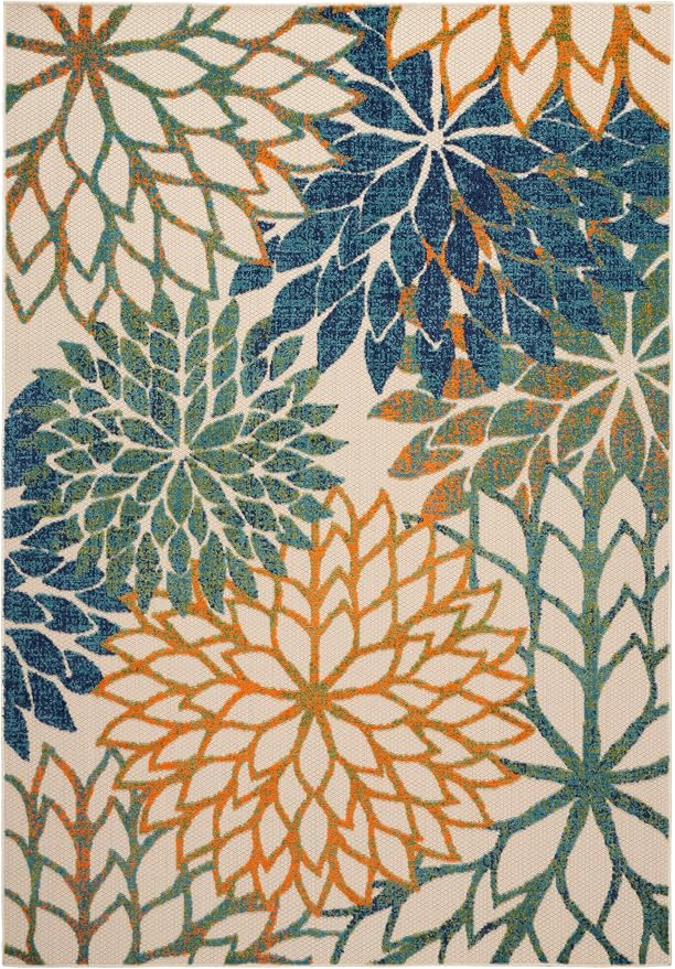 Nourison Home Aloha Blue Green 3'6" x 5'6" Area Rug - Easy Clean, Non Shedding, Bed Room, Living Room, Dining Room, Kitchen (4' x 6')