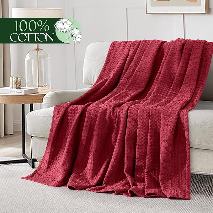 Elegant Comfort Premium 100% Cotton Waffle Blanket - Lightweight Breathable Waffle Weave Bed Blanket - Soft and Warm All Season Blanket for Couch, Sofa and Bed, King Size 90x108 Inches, Burgundy