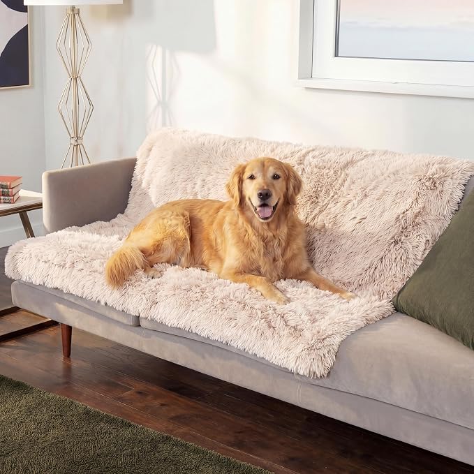 Furhaven Waterproof Throw Blanket for Dogs & Indoor Cats, Reversible Protective Pet Blanket, Extra Large, Long Faux Fur & Velvet, Taupe