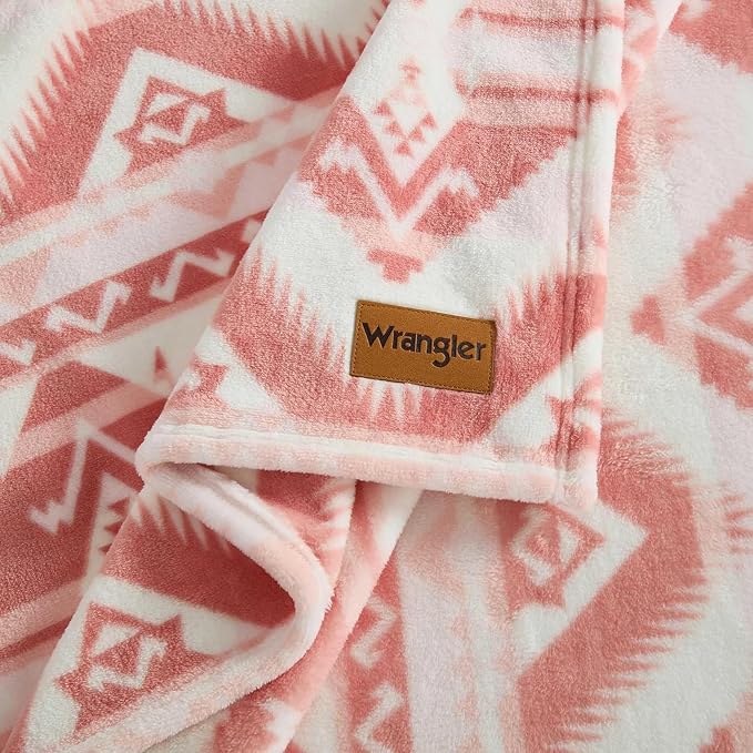 Wrangler - Fleece Throw Blanket for Couch 50x70, Ultra Soft Reversible Plush Blanket, Americana Decor, Western Style Throw for Sofa, Bed, Living Room (Jesse Pink)