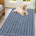 Smiry Dog Door Mat for Muddy Paws 47x32, Absorbent Dirt Trapper, Non-Slip Washable Chenille Entryway Rug for Inside Floor, Airy Blue, Layered Pattern