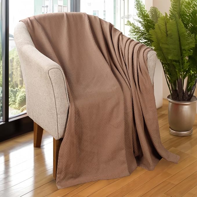 Superior Metro All-Season Cotton Blanket, Woven Blanket for Couch, Bed, Bedding, Farmhouse, Home Essentials, Cute and Cozy Bohemian Blankets, Herringbone Weave, Full/Queen, Taupe