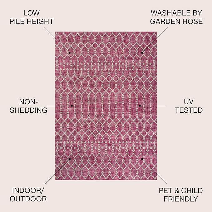JONATHAN Y Moroccan Geometric Indoor Outdoor Area Rug 4X6 Fuchsia/Light Gray, Ourika Textured Weave for Backyard, Patio, Porch, Easy-Cleaning, High Traffic, Pet-Friendly, Non-Shedding (SMB108Q-4)