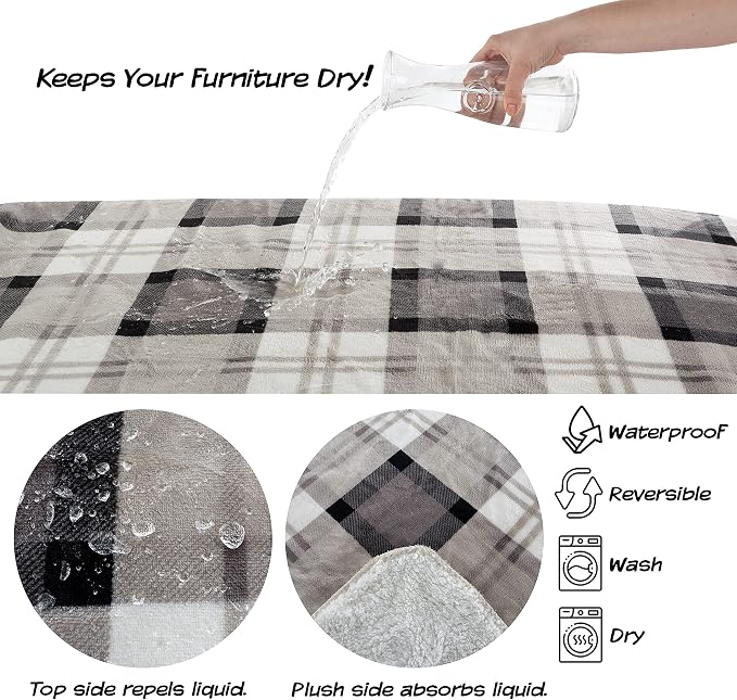 Pet Blanket - Reversible Waterproof Plaid Throw Protects Couch, Car, and Bed from Spills, Stains, or Fur - Dog and Cat Blankets by Petmaker (Gray)