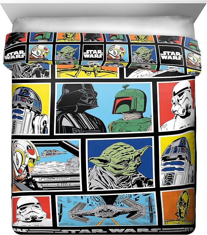 Star Wars Queen Comforter Set 5 Piece Soft Bedding for Boys, Multi | Darth Vader, Bed in a Bag, Comforter Sheets Pillowcases, Official Product, Soft Microfiber, Machine Washable, Boys Gift