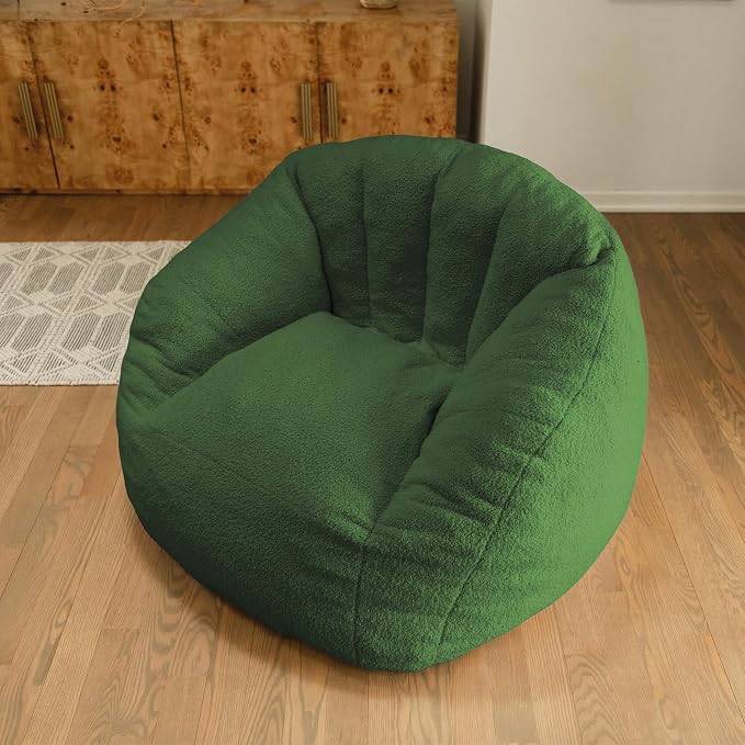 Big Joe Cloudberry Bean Bag Chair, Foam-Filled Structured Seat, Teddy Boucle, Matcha Green, Adults