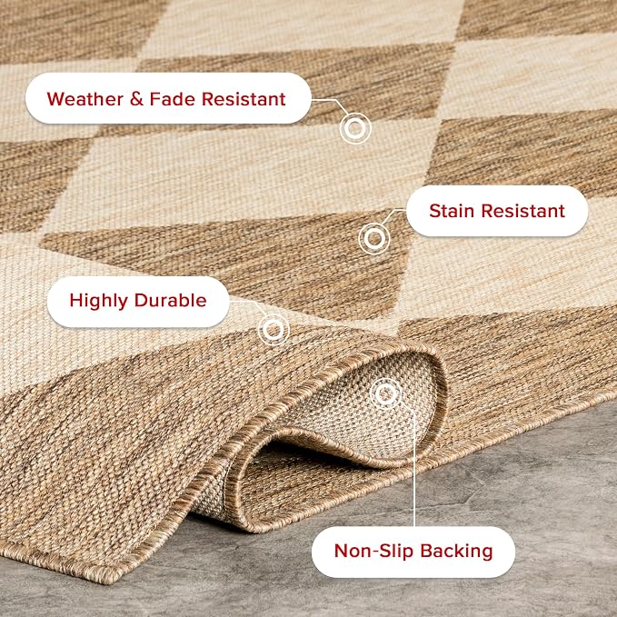 nuLOOM Outdoor Performance Collection Sabina Brown/Ivory, 9'6" x 12', Soft, High Traffic, Stain Resistant, Easy Clean, Durable Area Rug for Indoor/Outdoor Patio, Deck, Porch, Garden, Courtyard