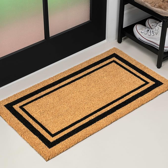 JONATHAN Y Natural Coir Indoor/Outdoor Mat 2X3 Natural/Black Border, Peater Classic Casual Commerical Doormat Ideal for Door Entrance, Patio, Porch, Backyard, Garages, Easy to Clean NRF107A-23