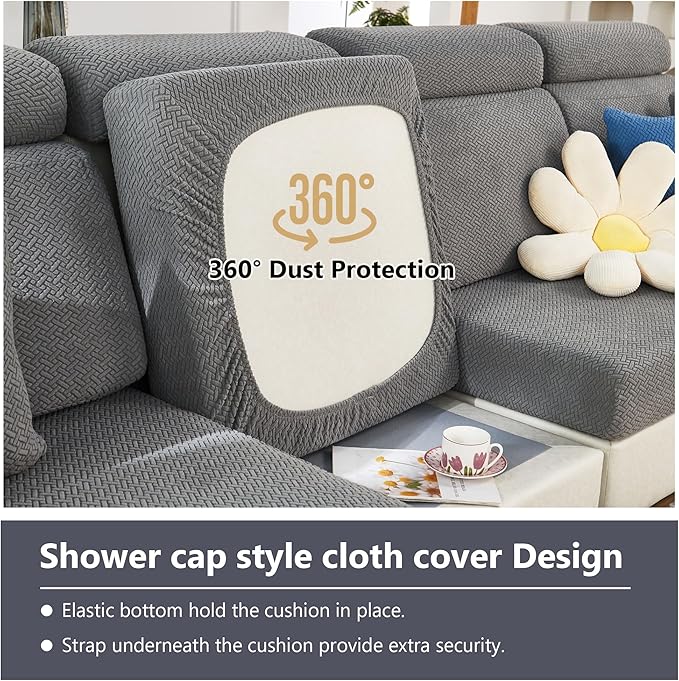 Couch Cushion Covers for Sofa Couch Covers Wear-Resistant Universal Sofa Cover Washable Stretch for Sectional Slipcovers (Texture-Sea Blue,Large Single Seat Cover)
