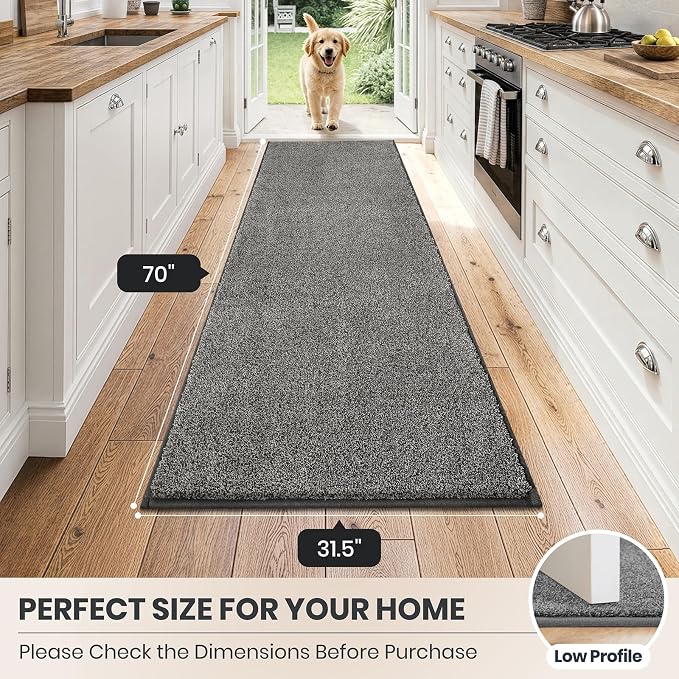 PURRUGS Dirt Trapping Door Mat 31.5" x 70", Non-Slip Machine Washable Entryway Rug, Dog Doormat, Indoor Front Door Mat, Super Absorbent Entry Rug for Muddy Shoes & Paws, Light Grey-Dark Grey