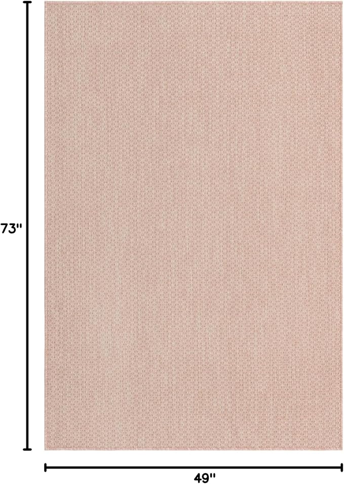 Unique Loom Collection Casual Transitional Solid Heathered Indoor/Outdoor Flatweave Area Rug (4' 1" x 6' 1" Rectangle, Whisper Pink/Ivory)